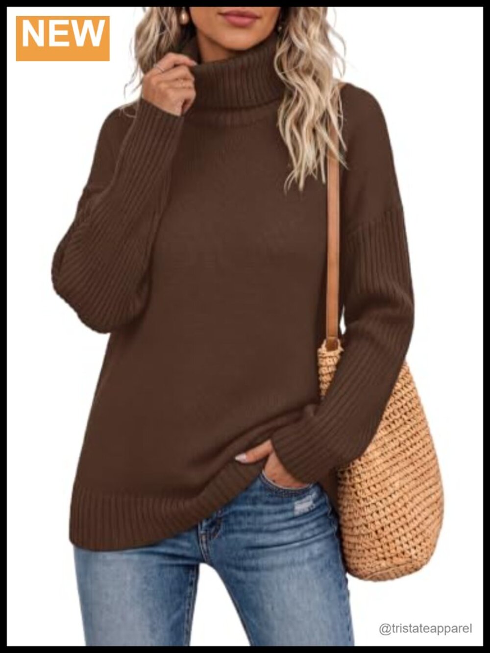 Chunky Oversized Turtleneck Sweater 100% Acrylic Long Sleeve Ribbed Knit